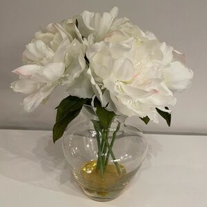 White Faux Peony Bouquet in Glass Vase - Home Accents